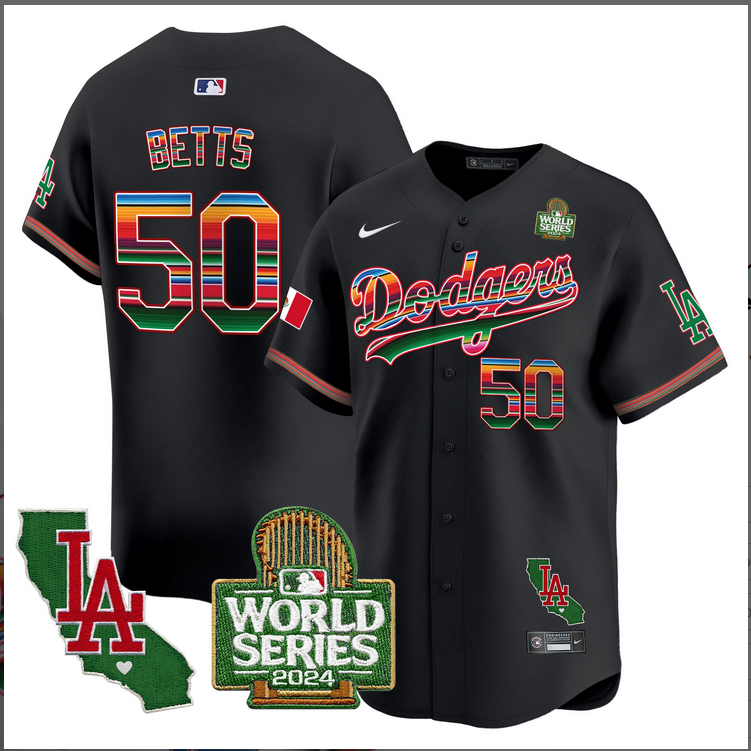 Men MLB Mexico Los Angeles Dodgers #50 betts black 2024 World Series Champions Patch Jersey 2024110->los angeles dodgers->MLB Jersey